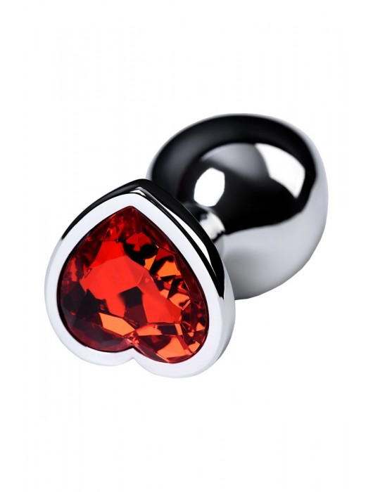 Серебристая коническая анальная пробка с красным кристаллом-сердечком - 7 см. - ToyFa - купить с доставкой в Нижнем Новгороде