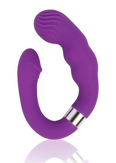 Двойной фиолетовый силиконовый вибромассажер Cosmo - Bior toys