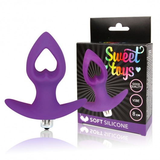 Фиолетовая анальная вибровтулка-сердечко с ограничителем - 8 см. - Bior toys