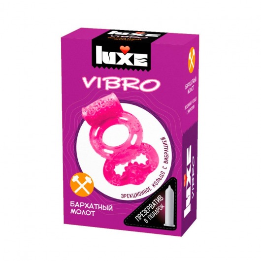 Розовое эрекционное виброкольцо Luxe VIBRO  Бархатный молот  + презерватив - Luxe - в Нижнем Новгороде купить с доставкой