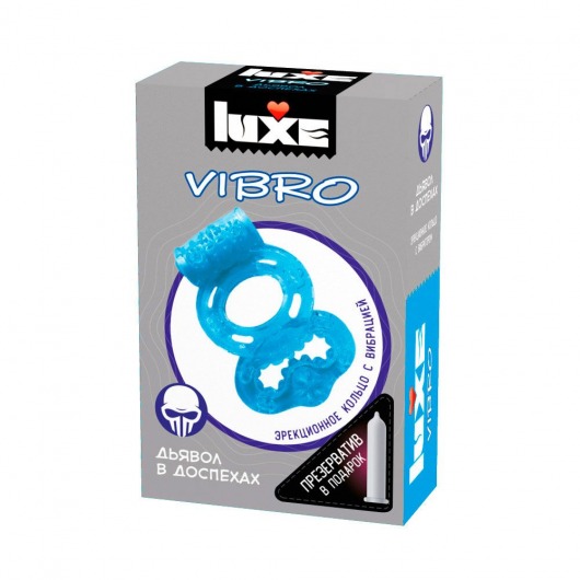 Голубое эрекционное виброкольцо Luxe VIBRO  Дьявол в доспехах  + презерватив - Luxe - в Нижнем Новгороде купить с доставкой