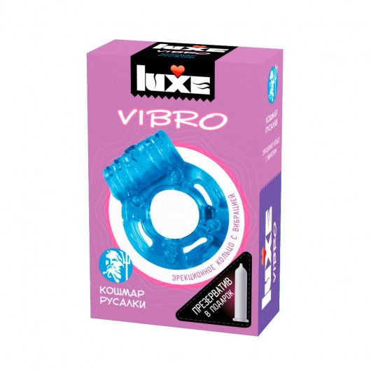 Голубое эрекционное виброкольцо Luxe VIBRO  Кошмар русалки  + презерватив - Luxe - в Нижнем Новгороде купить с доставкой