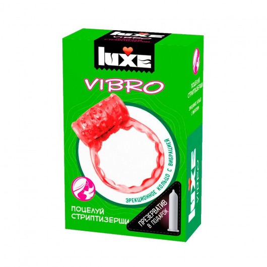 Розовое эрекционное виброкольцо Luxe VIBRO  Поцелуй стриптизёрши  + презерватив - Luxe - в Нижнем Новгороде купить с доставкой