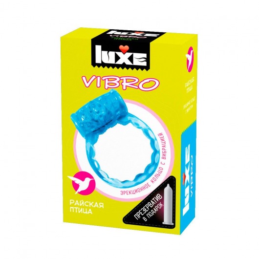Голубое эрекционное виброкольцо Luxe VIBRO  Райская птица  + презерватив - Luxe - в Нижнем Новгороде купить с доставкой