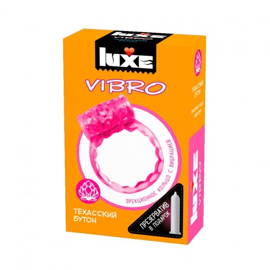 Розовое эрекционное виброкольцо LUXE VIBRO  Техасский бутон  + презерватив - Luxe - в Нижнем Новгороде купить с доставкой