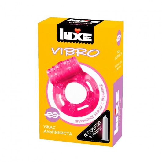 Розовое эрекционное виброкольцо Luxe VIBRO  Ужас Альпиниста  + презерватив - Luxe - в Нижнем Новгороде купить с доставкой