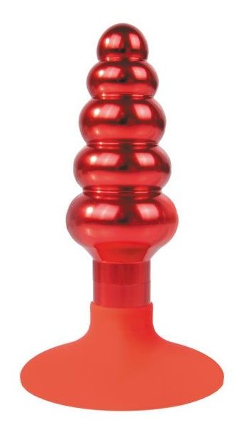 Красная анальная пробка-елочка с круглым ограничителем - 10 см. - Bior toys