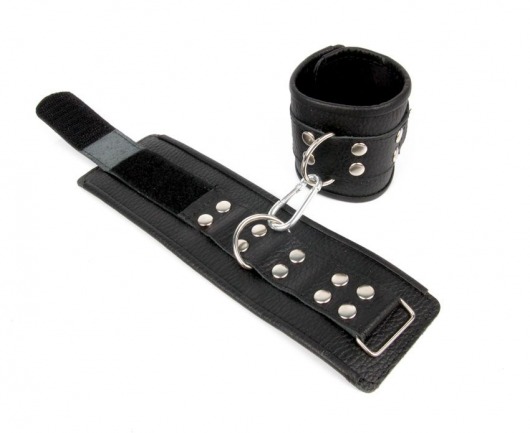 Черные кожаные наручники с заклепками с фиксацией липучками - Notabu - купить с доставкой в Нижнем Новгороде