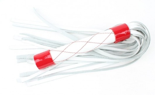 Бело-красная плеть средней длины с ручкой - 44 см. - БДСМ Арсенал - купить с доставкой в Нижнем Новгороде