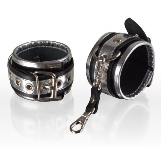 Серебристо-чёрные кожаные наручники - Sitabella - купить с доставкой в Нижнем Новгороде