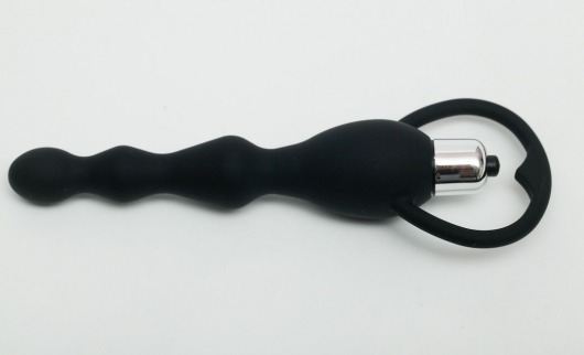 Черный силиконовый анальный вибростимулятор с ограничителем - 17,5 см. - 4sexdreaM