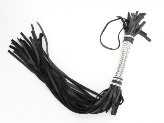 Черная длинная плеть с серебристой ручкой - 56 см. - БДСМ Арсенал - купить с доставкой в Нижнем Новгороде