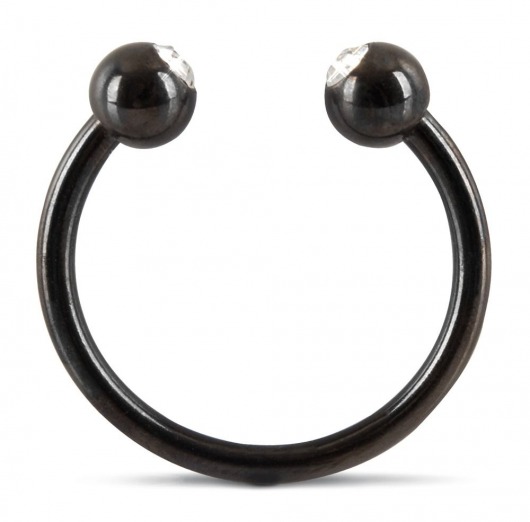 Черное металлическое кольцо под головку со стразами Glans Ring - Orion - купить с доставкой в Нижнем Новгороде