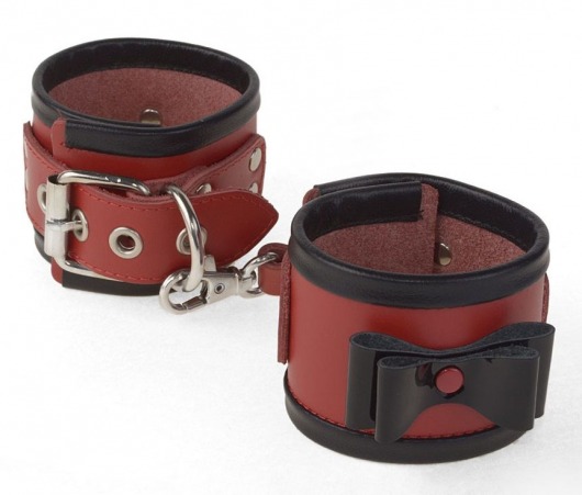 Красные наручники с черными лаковыми бантами и оторочкой - Sitabella - купить с доставкой в Нижнем Новгороде
