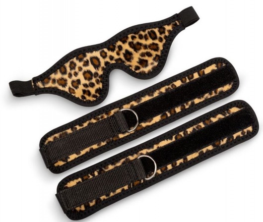 Черно-леопардовый комплект: наручники на липучке и маска без прорезей - Пикантные штучки - купить с доставкой в Нижнем Новгороде