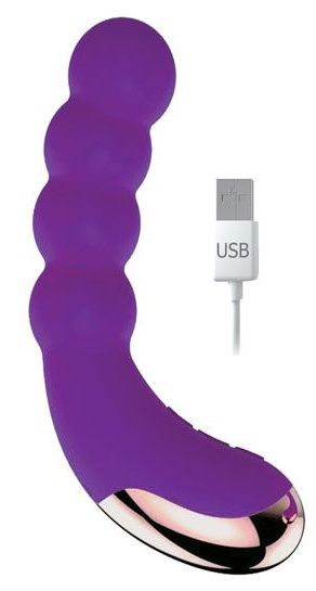 Фиолетовый силиконовый изогнутый вибромассажер с 10 режимами вибрации - Bior toys