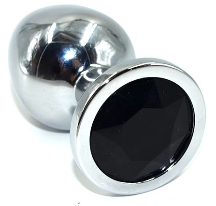 Серебристая анальная пробка из нержавеющей стали с черным кристаллом - 8,5 см. - Kanikule - купить с доставкой в Нижнем Новгороде