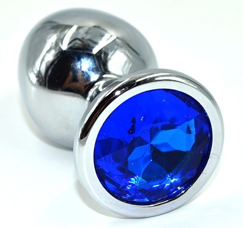 Серебристая анальная пробка из нержавеющей стали с синим кристаллом - 8,5 см. - Kanikule - купить с доставкой в Нижнем Новгороде