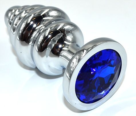 Серебристая анальная пробка из нержавеющей стали с синим кристаллом - 8,8 см. - Kanikule - купить с доставкой в Нижнем Новгороде