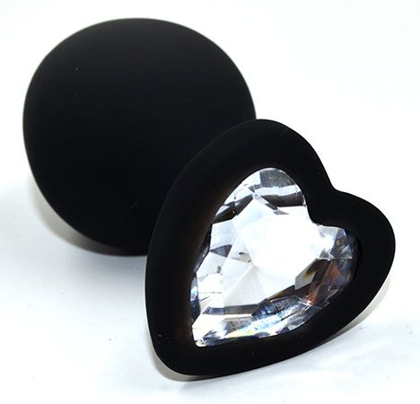 Черная анальная силиконовая пробка с прозрачным кристаллом в форме сердца - 8,8 см. - Kanikule - купить с доставкой в Нижнем Новгороде