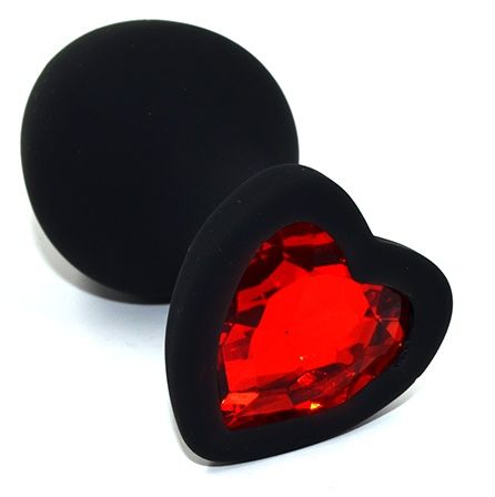 Черная анальная силиконовая пробка с красным кристаллом в форме сердца - 8,8 см. - Kanikule - купить с доставкой в Нижнем Новгороде