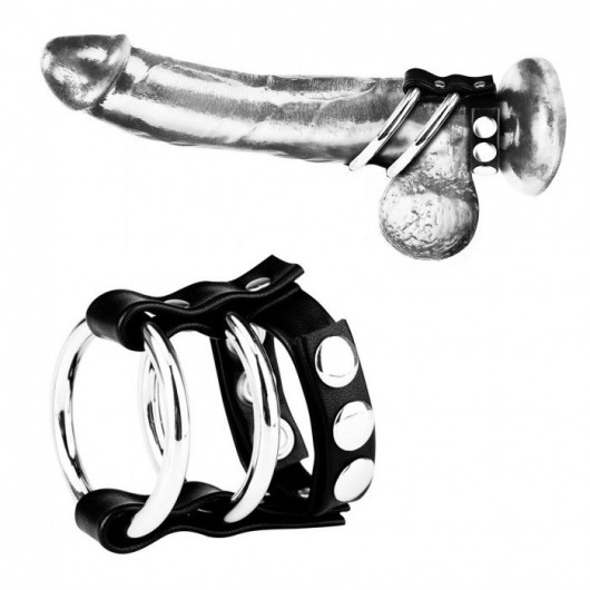 Двойное металлическое кольцо на пенис с регулируемым ремешком - BlueLine - купить с доставкой в Нижнем Новгороде