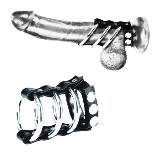 Тройное металлическое кольцо на пенис с регулируемым ремешком - BlueLine - купить с доставкой в Нижнем Новгороде