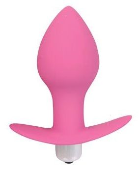 Розовая коническая анальная вибровтулка с ограничителем - 8 см. - Bior toys