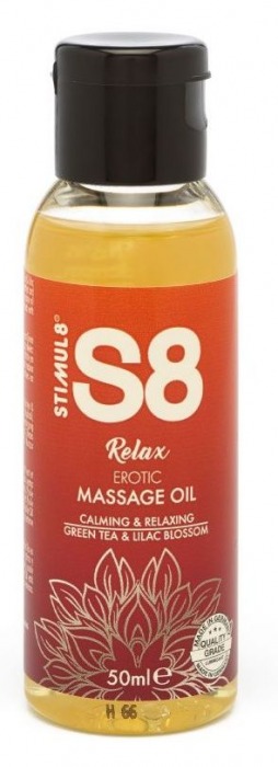 Массажное масло S8 Massage Oil Relax с ароматом зеленого чая и сирени - 50 мл. - Stimul8 - купить с доставкой в Нижнем Новгороде