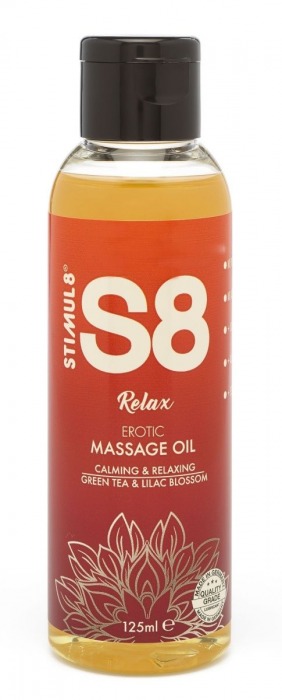 Массажное масло S8 Massage Oil Relax с ароматом зеленого чая и сирени - 125 мл. - Stimul8 - купить с доставкой в Нижнем Новгороде