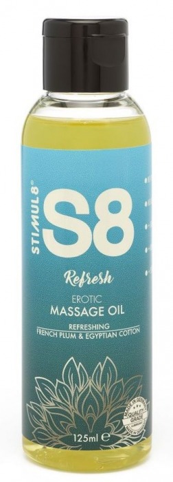 Массажное масло S8 Massage Oil Refresh с ароматом сливы и хлопка - 125 мл. - Stimul8 - купить с доставкой в Нижнем Новгороде