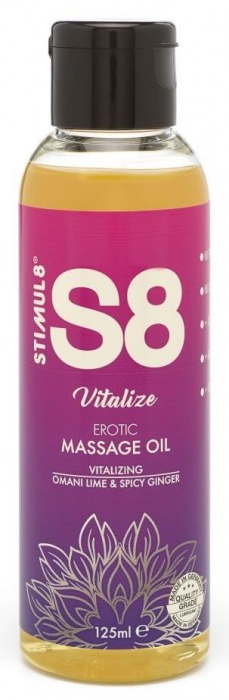 Массажное масло S8 Massage Oil Vitalize c ароматом лайма и имбиря - 125 мл. - Stimul8 - купить с доставкой в Нижнем Новгороде