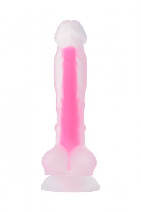 Прозрачно-розовый фаллоимитатор, светящийся в темноте, Clark Glow - 22 см. - ToyFa