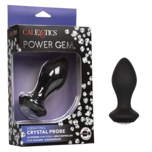Черная анальная пробка с вибрацией и кристаллом Power Gem Vibrating Crystal Probe - 10,75 см. - California Exotic Novelties