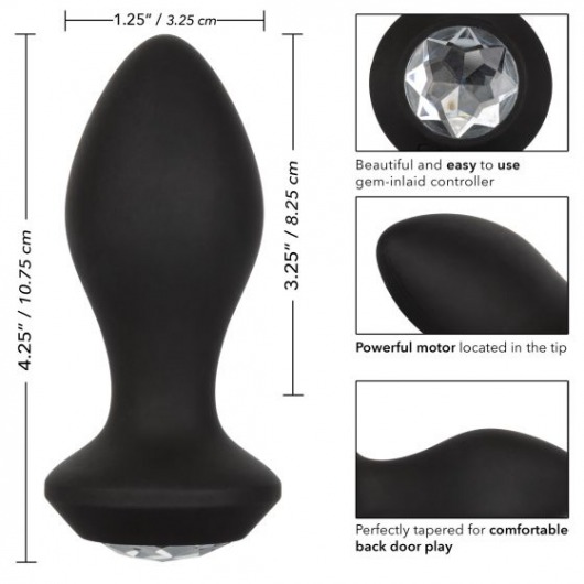 Черная анальная пробка с вибрацией и кристаллом Power Gem Vibrating Crystal Probe - 10,75 см. - California Exotic Novelties