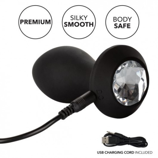 Черная анальная пробка с вибрацией и кристаллом Power Gem Vibrating Crystal Probe - 10,75 см. - California Exotic Novelties
