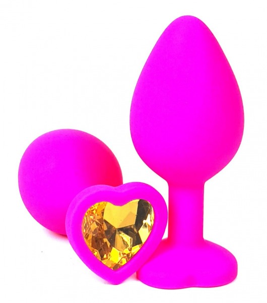 Розовая силиконовая пробка с оранжевым кристаллом-сердцем - 8 см. - Vandersex - купить с доставкой в Нижнем Новгороде