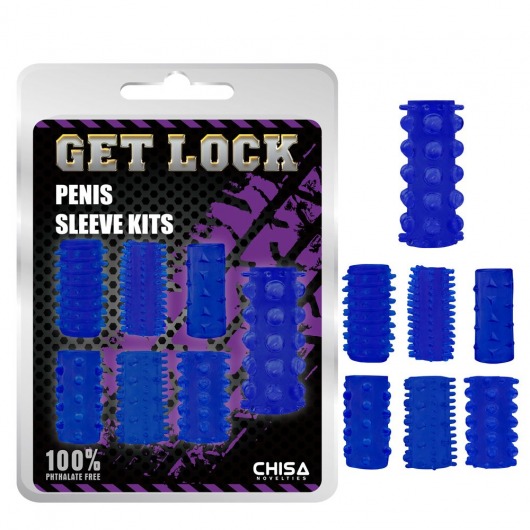 Набор из 7 синих насадок на пенис Get Lock - Chisa - в Нижнем Новгороде купить с доставкой