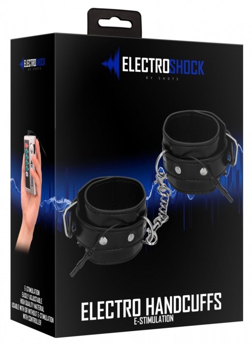 Черные наручники с электростимуляцией Electro Handcuffs - Shots Media BV - купить с доставкой в Нижнем Новгороде