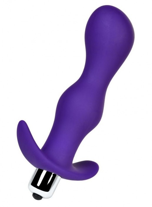 Фиолетовая изогнутая анальная вибропробка - 14 см. - A-toys