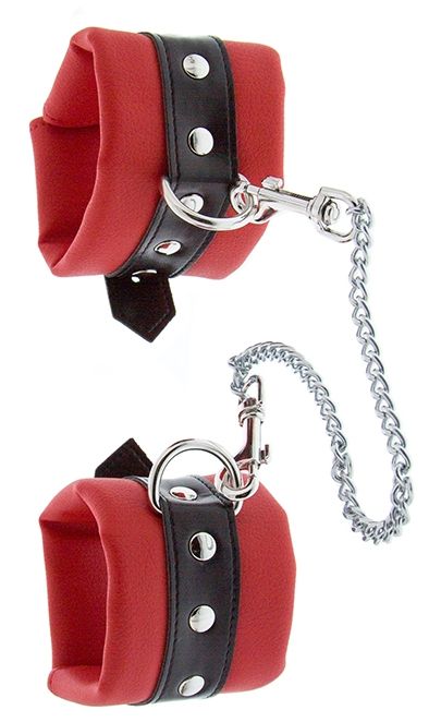 Красно-чёрные наручники на металлической цепочке - Blush Novelties - купить с доставкой в Нижнем Новгороде