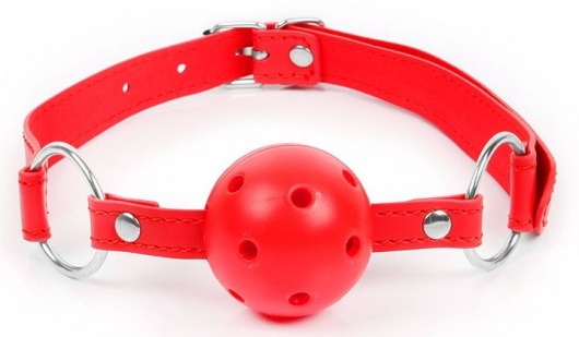 Красный кляп-шарик на регулируемом ремешке с кольцами - Bior toys - купить с доставкой в Нижнем Новгороде