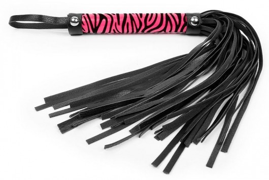 Черная многохвостовая плеть с круглой розовой ручкой-зеброй - 39 см. - Notabu - купить с доставкой в Нижнем Новгороде