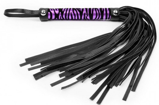 Черная многохвостовая плеть с круглой фиолетовой ручкой-зеброй - 39 см. - Notabu - купить с доставкой в Нижнем Новгороде