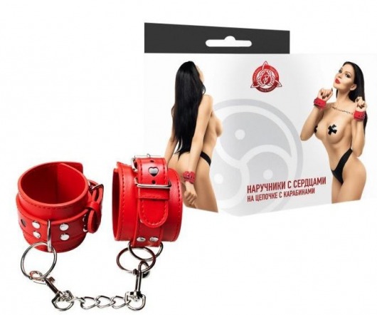 Красные наручники с сердечками на цепочке - Джага-Джага - купить с доставкой в Нижнем Новгороде