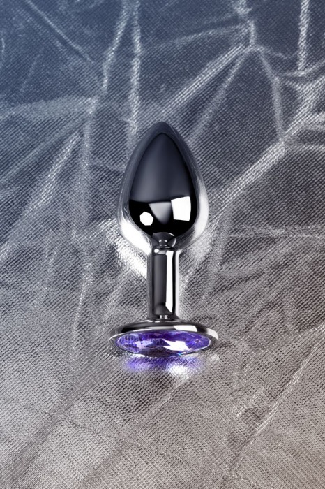 Серебристая конусовидная анальная пробка с фиолетовым кристаллом - 7 см. - ToyFa - купить с доставкой в Нижнем Новгороде