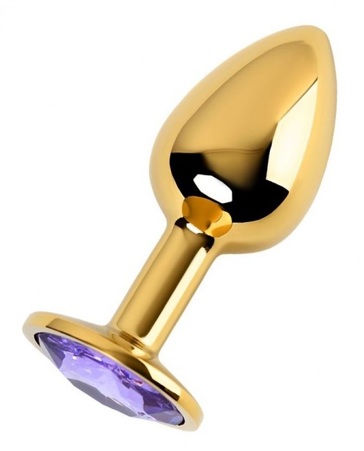 Золотистая коническая анальная пробка с фиолетовым кристаллом - 7 см. - ToyFa - купить с доставкой в Нижнем Новгороде