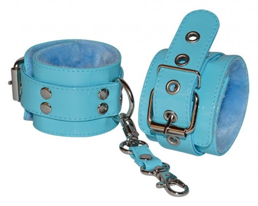Голубые лаковые наручники с меховой отделкой - Sitabella - купить с доставкой в Нижнем Новгороде