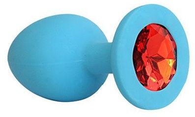 Голубая силиконовая анальная пробка с красным кристаллом - 9,5 см. - Bior toys - купить с доставкой в Нижнем Новгороде