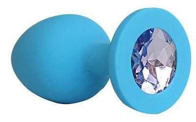 Голубая силиконовая анальная пробка с фиолетовым кристаллом - 9,5 см. - Bior toys - купить с доставкой в Нижнем Новгороде